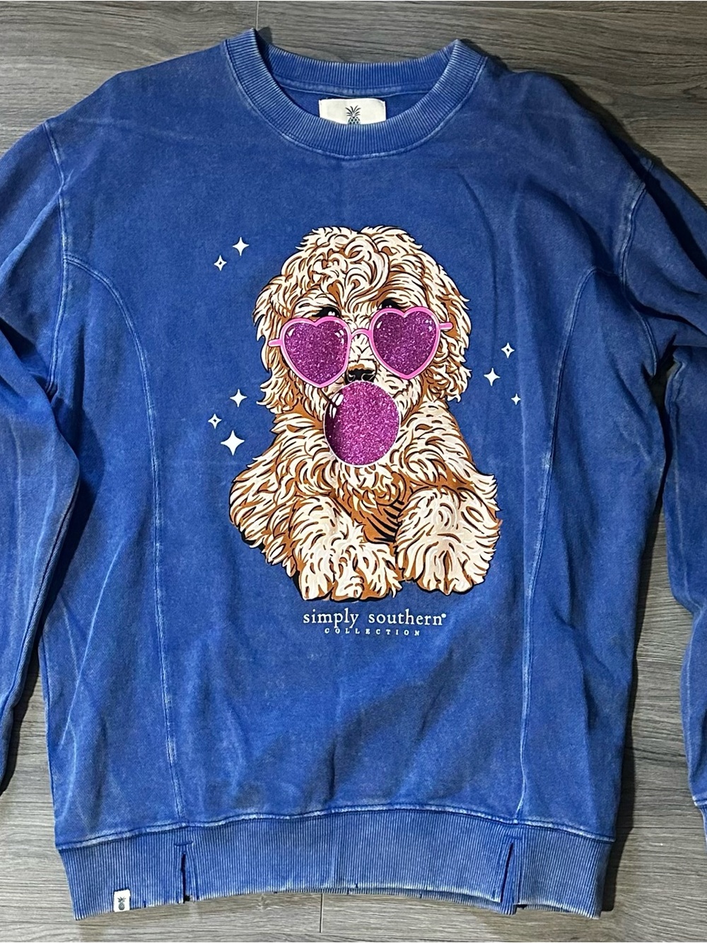 Simply Southern Blue Sweatshirt with Pink Glitter Dog Graphic